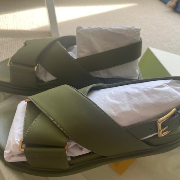 Marni Green Leather Fussbett Sandals - Picture 4 of 6